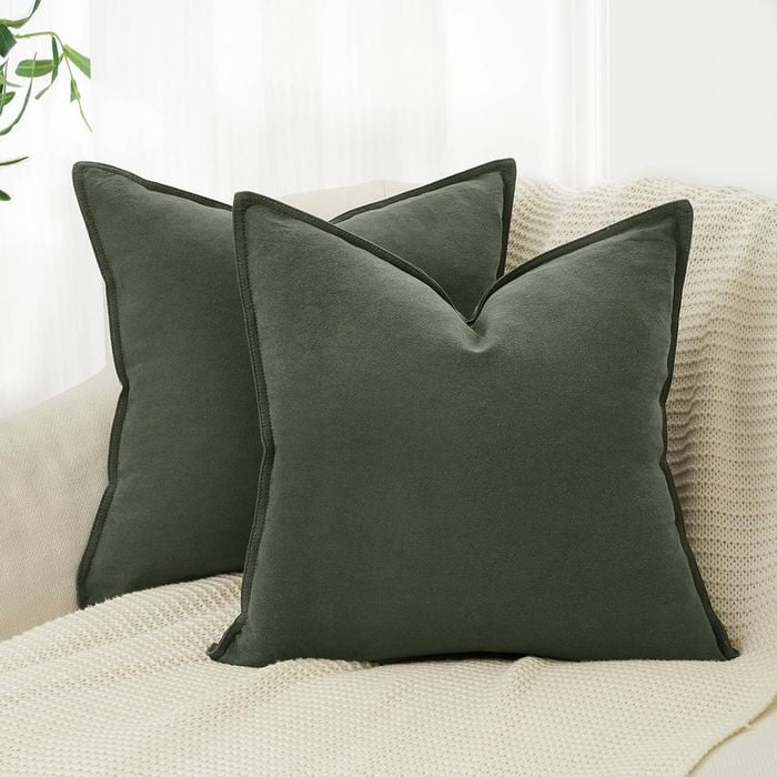Gioia Casa Twin-Pack Linen Cushion Covers - Linen-Cotton Blend with Hidden Zipper Design - Khaki Green, 45cm × 45cm