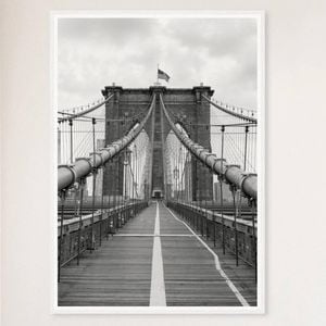 Galrie Timeless Brooklyn Bridge Black and White - Iconic Fine Art Photography Home Decor, White Frame, 70 x 100cm (28 x 40inch)