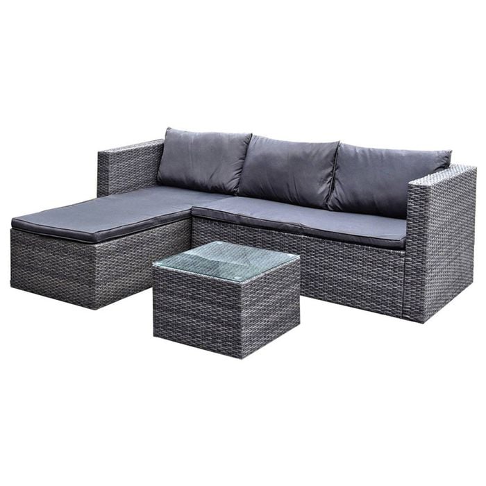 Elora Outdoor Rattan Chaise Sofa Set 3pc Patio Garden Furniture