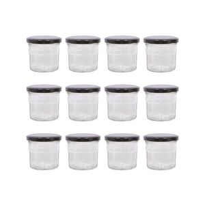 Argon Tableware 130ml Glass Jam Jars With Airtight Black Lids - Set Of 12 Empty Screw Top Kitchen Storage Preserving Jar