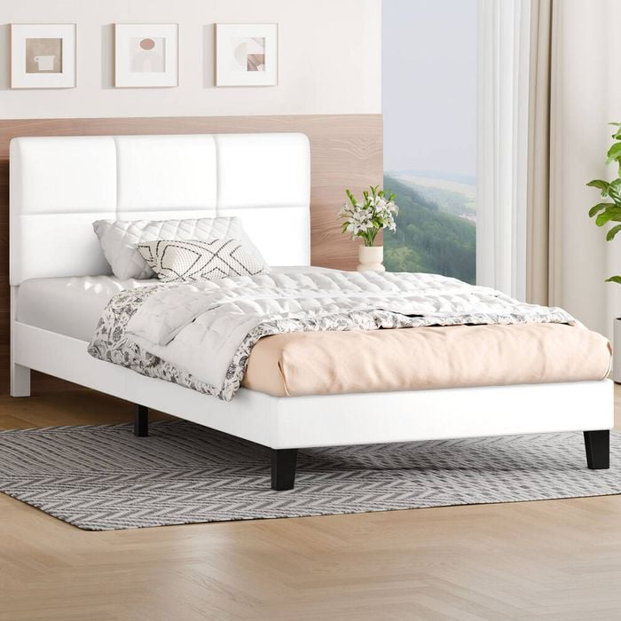 Alfordson Bed Frame King Single Size Leather White
