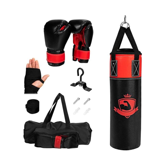 Costway  Kids Punching Bag Filled Boxing Bag Set Hanging Punch Bag W/gloves Black