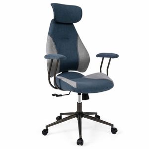 Costway Ergonomic Office Chair Flax Fabric Computer Desk Chair Grey