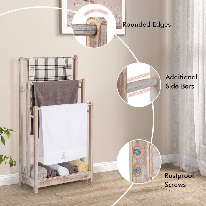 Costway Wooden Towel Rack 3-Tier Towel Holder w/Bottom Storage Shelf ...