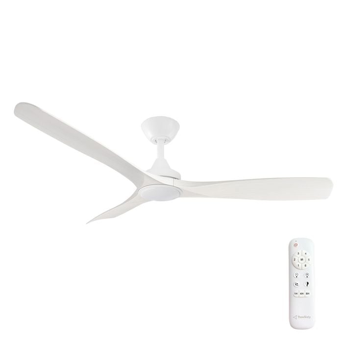 Threesixty 132cm White Motor Whitewash 3 Blade With Light Ceiling Fan
