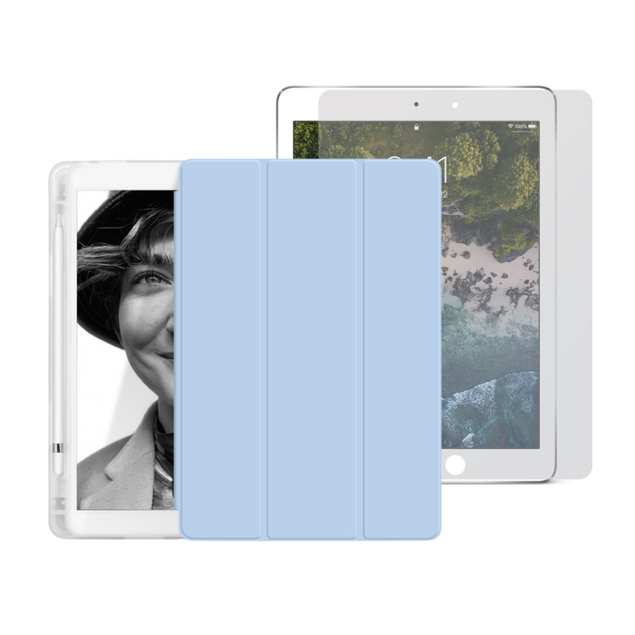 StylePro Combo iPad Air 4 & 5 Smart Folio Case Plus Screen Protector, Ice Blue