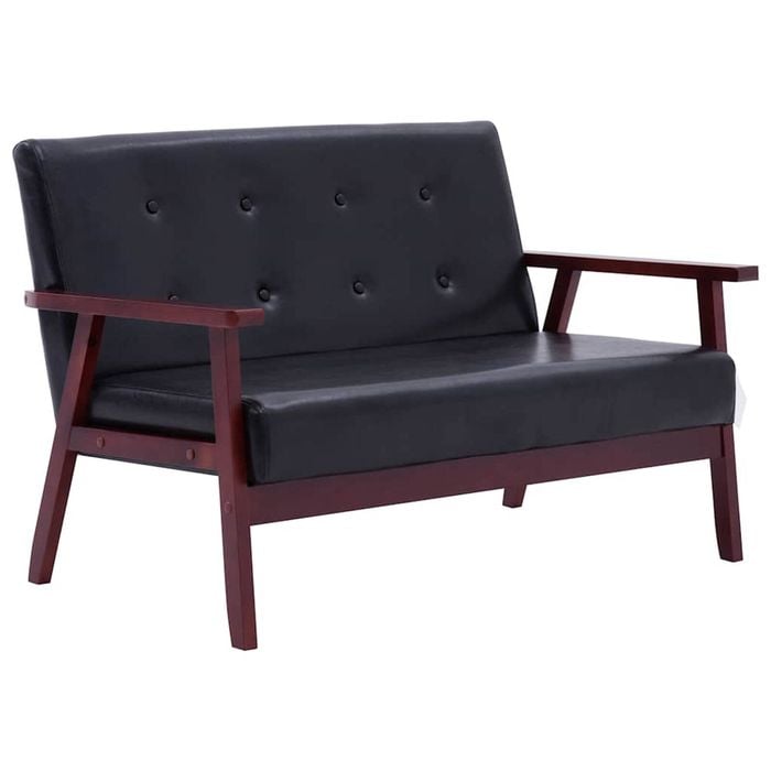 vidaXL 2-Seater Sofa Black Faux Leather Chair Home Couch Seat Lounge Armchairs