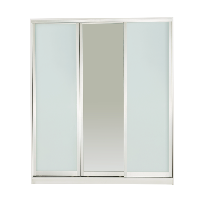 Bedford 1717mm White 3 Door Sliding Robe Bundle with 2 White Glass and 1 Mirror Glass Doors