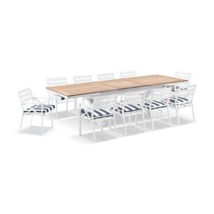 Bay Gallery Furnitire Austin Table 10 Kansas Chairs White & Navy Stripe Cushions