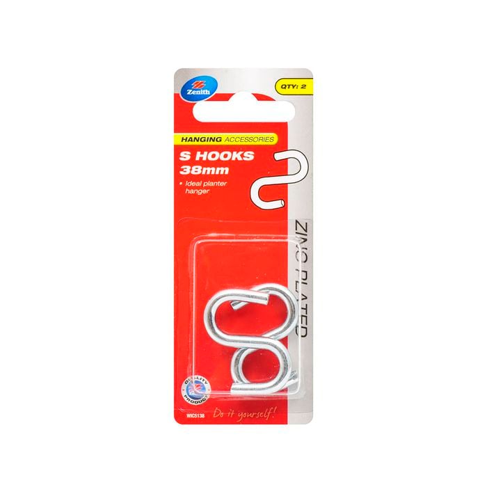 Zenith 38 x 4.3mm Zinc Plated S Hook - 2 Pack