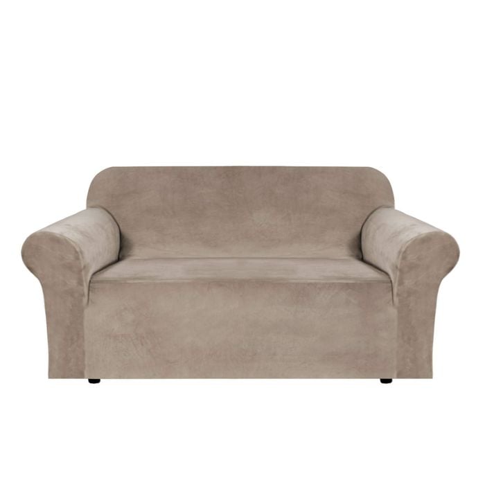 Smarcute 2 Seater Velvet Sofa Cover Non Slip Elastic Stretch Thick Plush Fabric Taupe