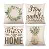 Catzon 4 Pcs Spring Wreath Throw Pillow Covers Linen for Farmhouse Decor