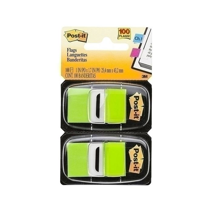 Post-It 2-Pack 25x43mm Flags (Box of 6) (Bright Green)