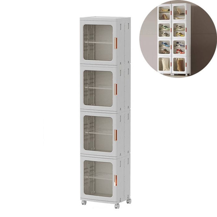 Catzon 4-Tier Storage Cabinet 37cm Width with Wheels-Grey