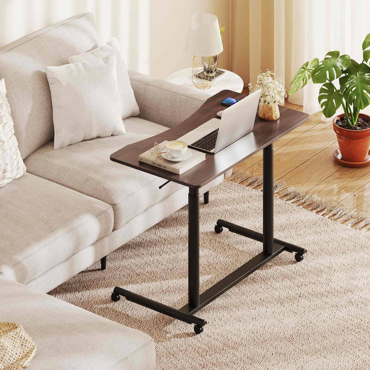 Costway Mobile Standing Desk Adjustable Computer Workstation Bedside ...