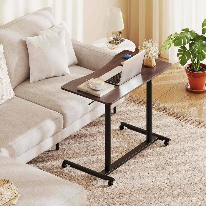Costway Mobile Standing Desk Adjustable Computer Workstation Bedside Laptop Table Brown