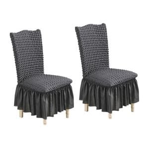 SOGA 2X Dark Grey Chair Cover with Ruffle Skirt