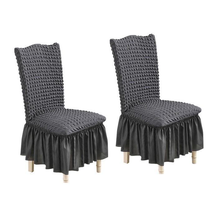 SOGA 2X Dark Grey Chair Cover with Ruffle Skirt
