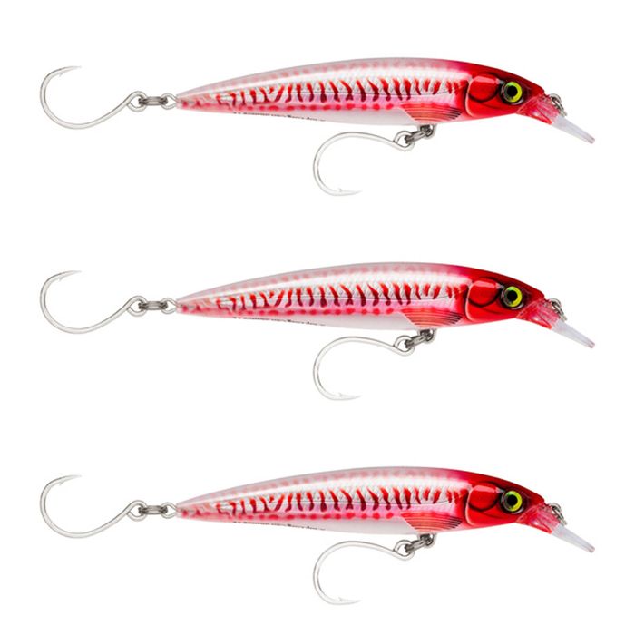 3x Rapala 12cm Saltwater X Rap Long Cast Sink Minnow Fishing Lures -Red Head UV