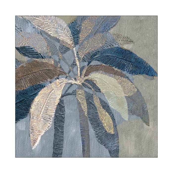Artey | Golden Blue Palms I - Stretched Canvas - Stretched Canvas - 120 x 120cm