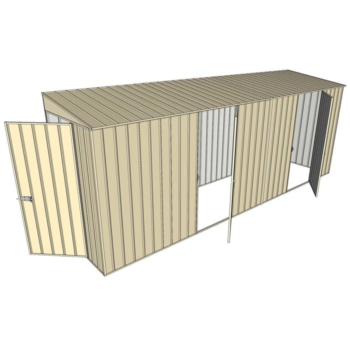 Build-A-Shed 1.2 x 5.2 x 2.0m Tunnel Shed Tunnel Hinged Door with 2 Hinged Side Doors - Cream