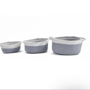 Yarra Textiles 3 PCS Cotton oval storage basket Skyy 30cm,25cm,20cm Grey-white
