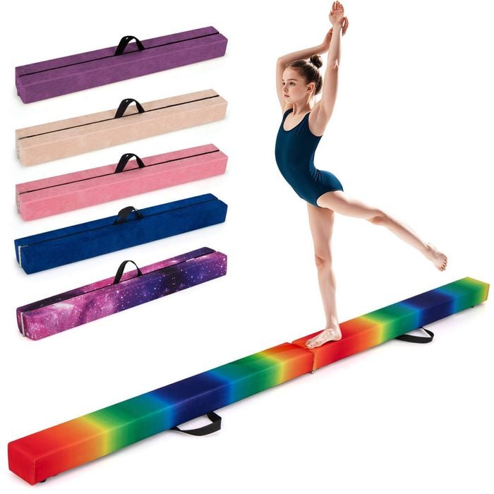 Costway 8ft Folding Gymnastic Beam Floor Balance Beam Wood Frame Rainbow