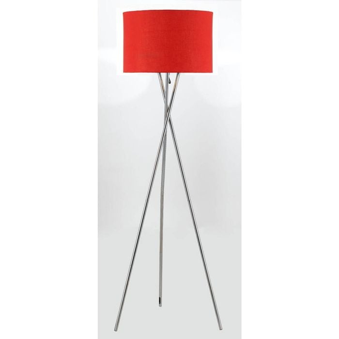 Telbix Denise Contemporary Standing Floor Lamp Light Metal Fabric Chrome Red