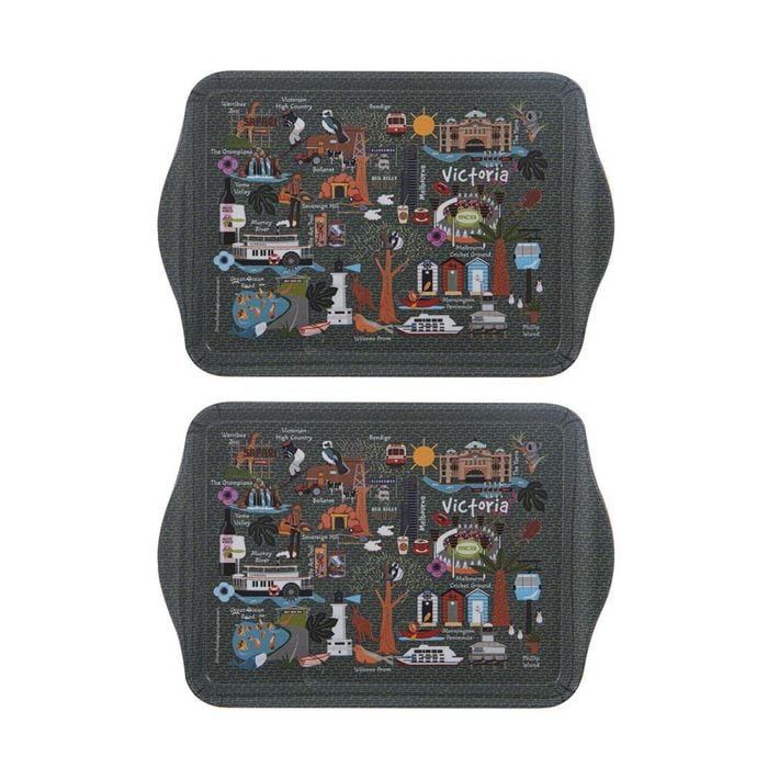 2x 2pc Ashdene Land Down Under VIC Melamine Scatter Tray Black 21x14.2cm