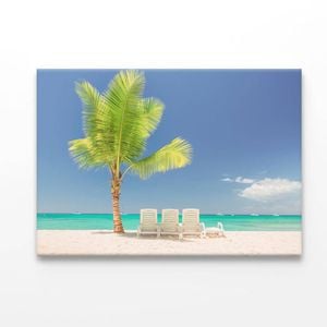 Coconut Tree and Chairs in Beach  Print 100% Australian Made 120 x 90cm  (Acrylic)