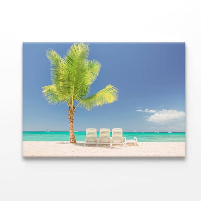 Coconut Tree and Chairs in Beach  Print 100% Australian Made 120 x 90cm  (Acrylic)