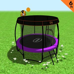 Kahuna Trampoline 6 ft with Basketball Set & Roof - Purple