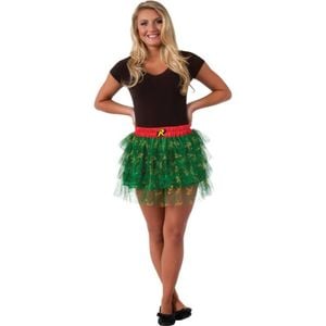 DC Comics Robin Girls Tutu Skirt with Glitter Tulle Layers and Logo Print - Red &amp; Green Colour, TEEN