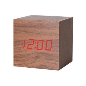 Catzon Modern Brown Wooden Alarm Clock Thermometer Calendar-red