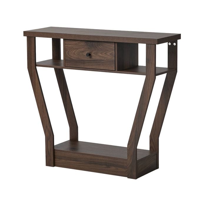 Oikiture Console Table 1 Drawer Hallway Entryway Storage Shelf Side Desk Walnut