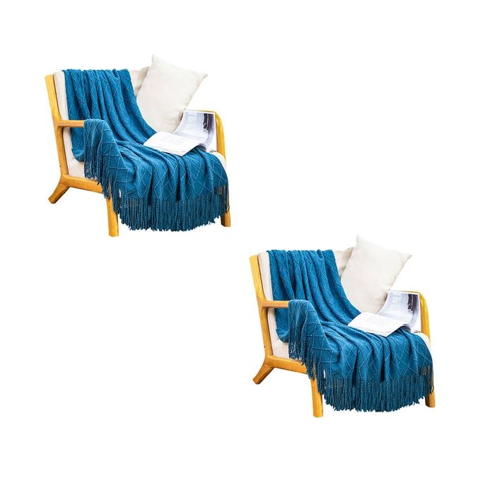 SOGA 2X Blue Diamond Knitted Throw Blankets