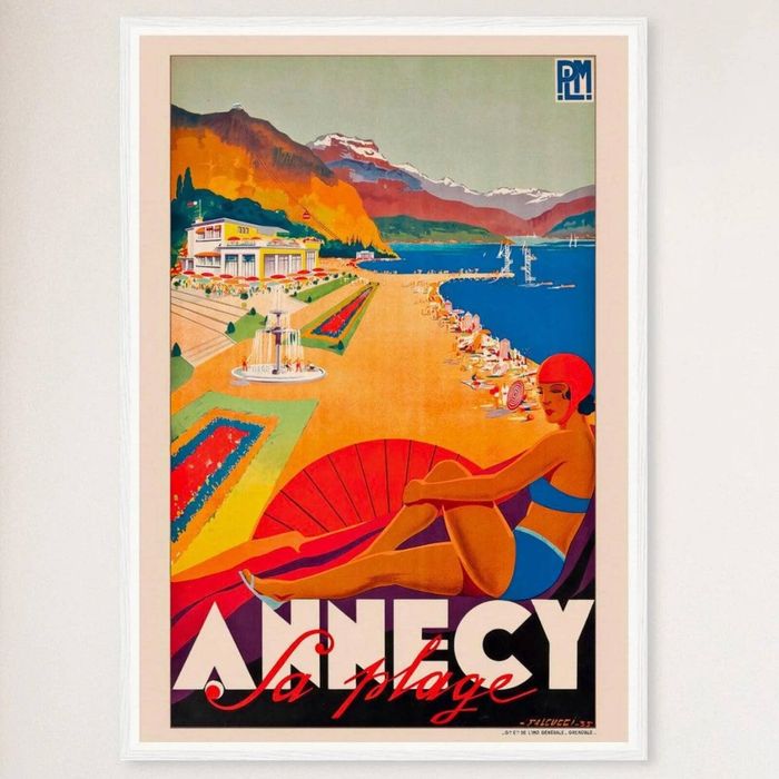 Galrie Annecy France Vintage Travel Poster - Captivating Art for Your Home Decor, White Frame, A3 30 x 42cm (12 x 16inch)