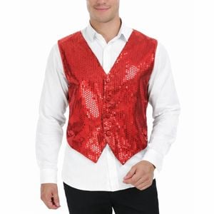 S Sequin Vest Waistcoat Disco Sparkle Costume Dance Party One Size Red