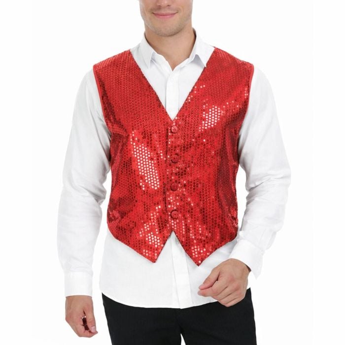 S Sequin Vest Waistcoat Disco Sparkle Costume Dance Party One Size Red