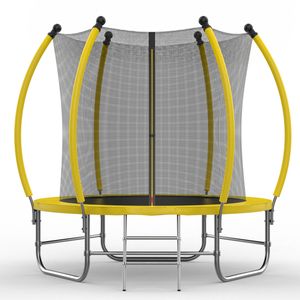 Advwin 8FT Trampoline for Children Birthday Gifts w/Safety Enclosure Net, Ladder, Yellow