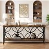OAKORY 180cm Industrial Console Table 30cm Wide Slim with 2 Shelves, Metal Accent Frame Rustic Brown & Black