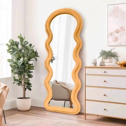 Best World 160cm x 60cm Arched Wavy Velvet Full Length Mirror Peach-Orange Frame