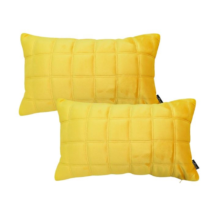 SOGA 2X 30cm Yellow Quilted Grid Pattern Decorative Throw Pillow