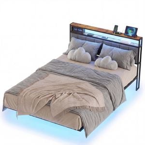 Advwin Queen Floating Bed Frame with Headboard LED Light and Charging Station