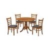 Linaria 5pc Dining Set 106cm Round Pedestral Table 4 Fabric Seat Chair - Walnut