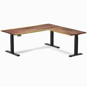Desky L-shape Sit To Stand Saman Hardwood Desk 1800x1750mm Matte Black Height Adjustable Leg
