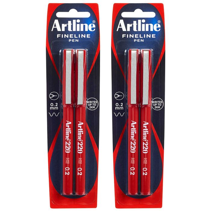 4pc Artline Fineline 220 Super Fine 0.2mm Line School Drawing Writing Pen Red