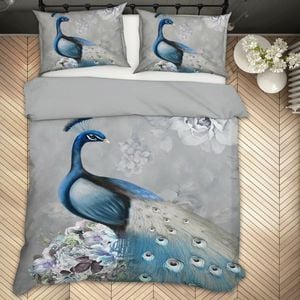 3D Blue Peacock 202 Bed Pillowcases Quilt Queen Size