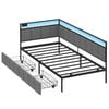 Ufurniture Corner Bed Frame Single Daybed With 2 Storage Drawers And Charging Station Bedroom Living Room Gray