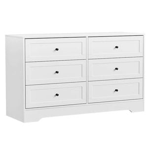 Homfurn White 6-drawer Dresser Wide Chest Bedroom Hallway Storage